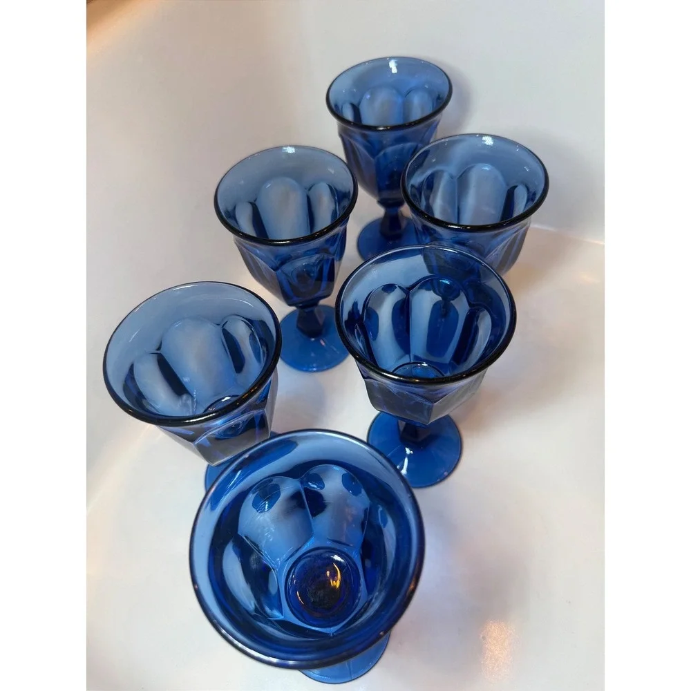Vintage Imperial Glass Old Williamsburg Cobalt Goblets‎ 5.3